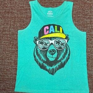 Hey Dude men’s sleeveless shirt teal bear graphic muscle shirt men’s medium